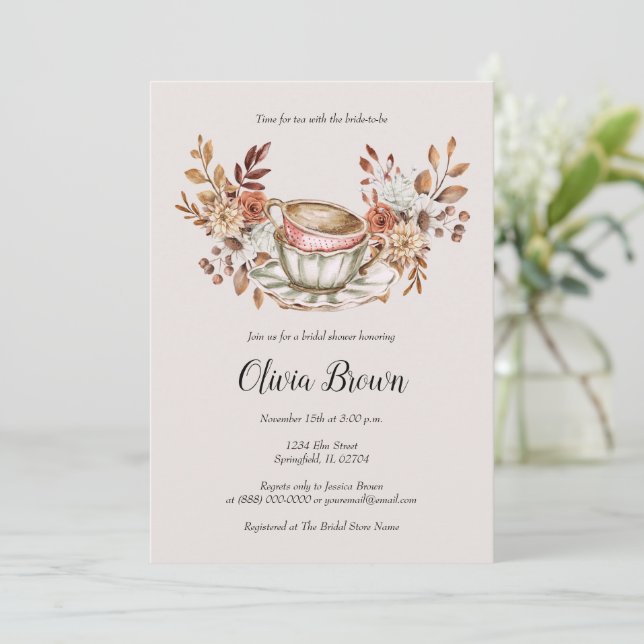 Rustic Floral Bridal Tea  Invitation (Standing Front)