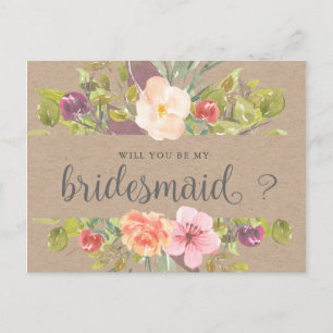 Rustic Floral Bridesmaid Invitation Postcard