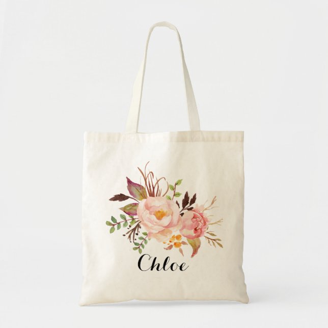 Rustic Floral bridesmaid Personalised Tote Bag (Front)