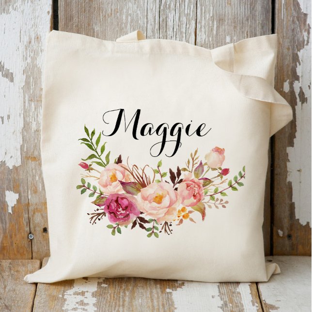 Rustic Floral bridesmaid Personalised,Welcome Tote Bag (Creator Uploaded)