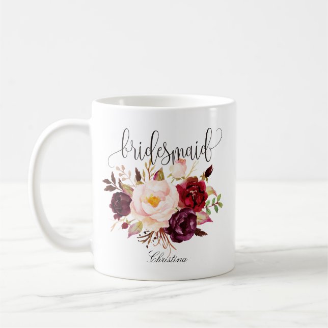 Rustic Floral Bridesmaid Wedding Coffee Mug (Left)