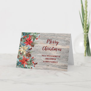 Rustic Floral Brother & Family Christmas Card