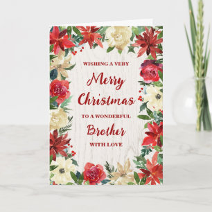 Rustic Floral Brother Merry Christmas Card