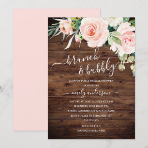 Rustic Floral Brunch And Bubbly Bridal Shower Invitation