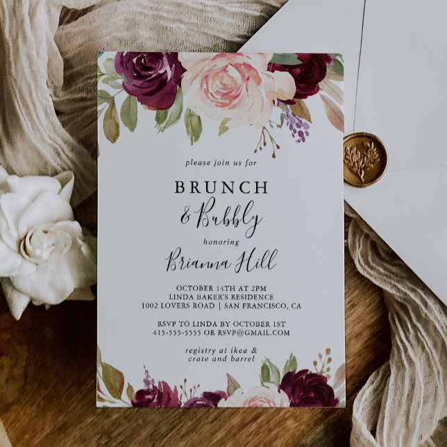 Rustic Floral Brunch and Bubbly Bridal Shower Invitation (Creator Uploaded)