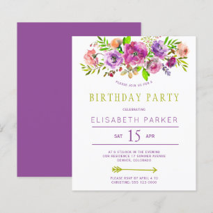 Rustic floral budget birthday party invitation