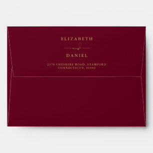 Rustic Floral Burgundy And Gold Wedding Envelope