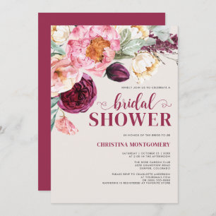 Rustic Floral Burgundy Botanical Bridal Shower Invitation