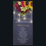 Rustic floral burgundy chalkboard wedding program programme<br><div class="desc">Elegant country rustic wedding ceremony program template featuring a beautiful yellow sunflowers and red burgundy roses bouquet, strings of white lights and a faux gold chic calligraphy script on a dark midnight navy blue chalkboard background. Personalise it with your details! To make more changes, select CUSTOMIZE FURTHER option. Suitable for...</div>
