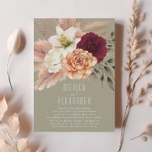 Rustic Floral Burgundy Wedding Reception Invitation