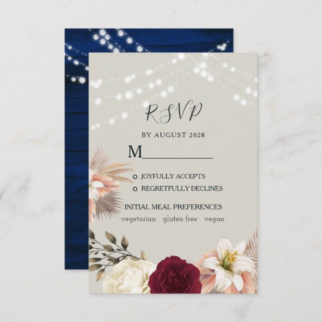 Rustic Floral Burgundy Wedding RSVP Card (Front/Back)