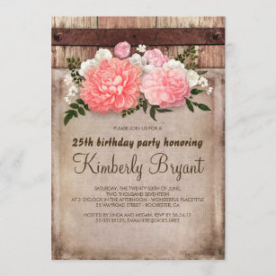 Rustic Floral Burlap Barn Wood Birthday Party Invitation