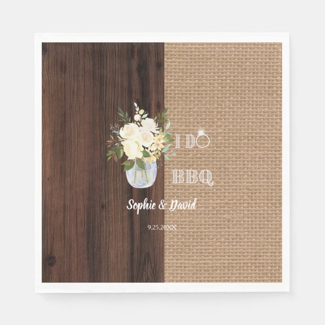 Rustic Floral Burlap Old Barn I DO Barbecue Napkin (Front)