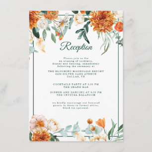 Rustic Floral Burnt Orange Fall Wedding Reception Enclosure Card