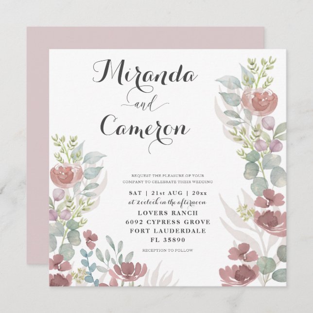 Rustic Floral Burnt Orange Wedding Invitation (Front/Back)