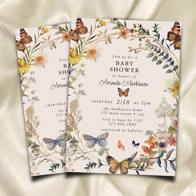 Rustic Floral Butterfly Gender Neutral Baby Shower Invitation (Creator Uploaded)