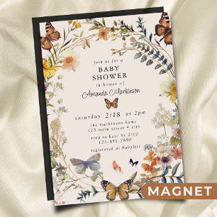 Rustic Floral Butterfly Gender Neutral Baby Shower Magnetic Invitation