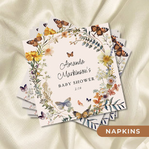 Rustic Floral Butterfly Gender Neutral Baby Shower Napkin