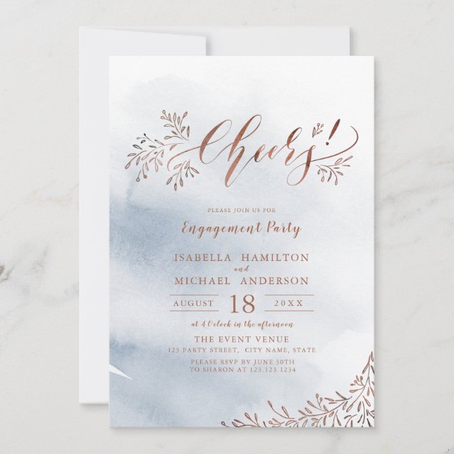 Rustic floral calligraphy cheers engagement party invitation (Front)