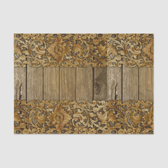 Rustic,floral,carvings,wood,antique,shabby,chic,el Tissue Paper (Front)