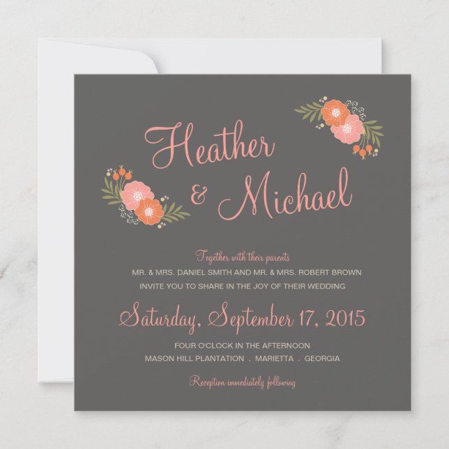 Rustic Floral Casual Wedding Invitations (Front)