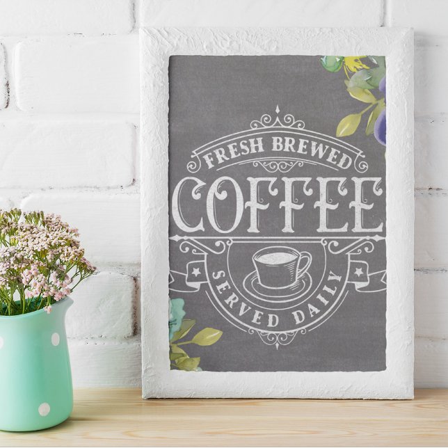 Rustic Floral Chalkboard Fresh Brewed Coffee Sign (Creator Uploaded)