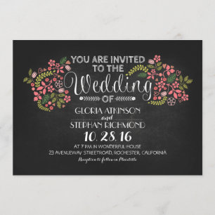 rustic floral chalkboard wedding invitations