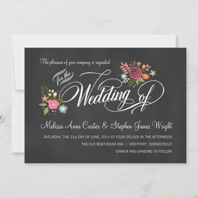 Rustic Floral Chalkboard Wedding Invitations (Front)