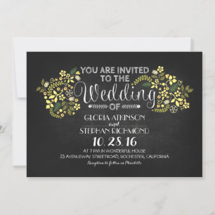 rustic floral chalkboard wedding invitations