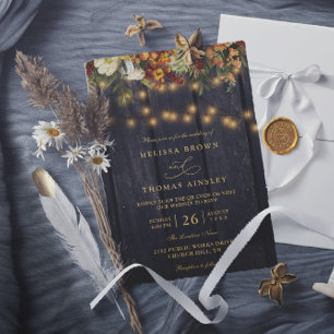 Rustic floral chic barn wood qr code wedding invitation
