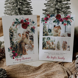 Rustic Floral Christmas Card Holiday Photo Family