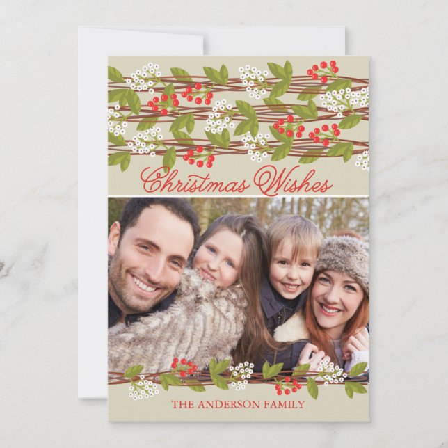 Rustic Floral Christmas Photo Card (Front)