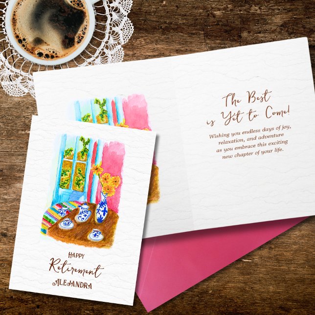 Rustic Floral Coffee Setting Happy Retirement Card (Creator Uploaded)