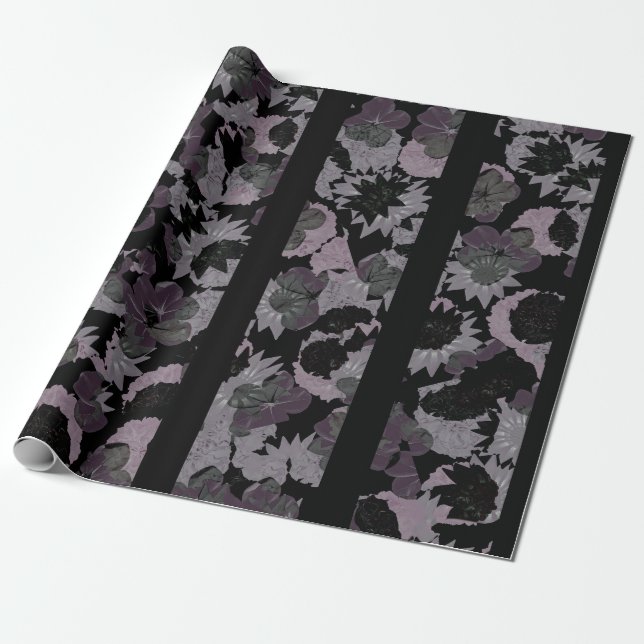 Rustic floral collage striped pattern wrapping paper (Unrolled)