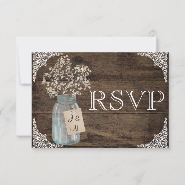 Rustic Floral Country Barn Wedding RSVP Card (Front)