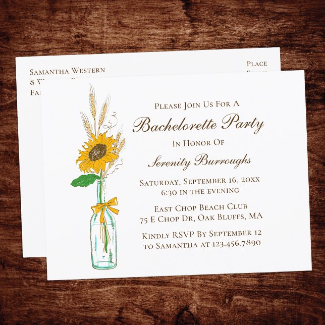 Rustic Floral Country Sunflower Bachelorette Party Invitation Postcard (Creator Uploaded)