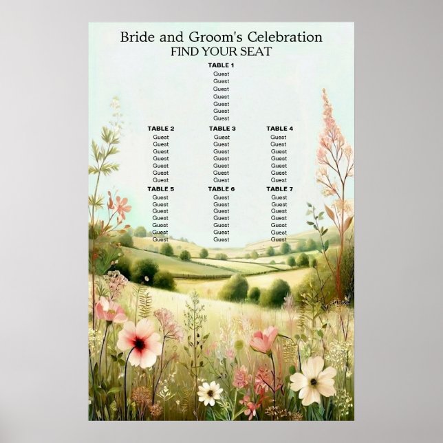 Rustic Floral Countryside Wedding Seating Poster (Front)
