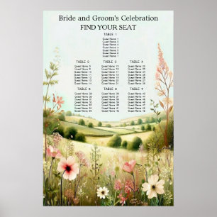 Rustic Floral Countryside Wedding Seating Poster