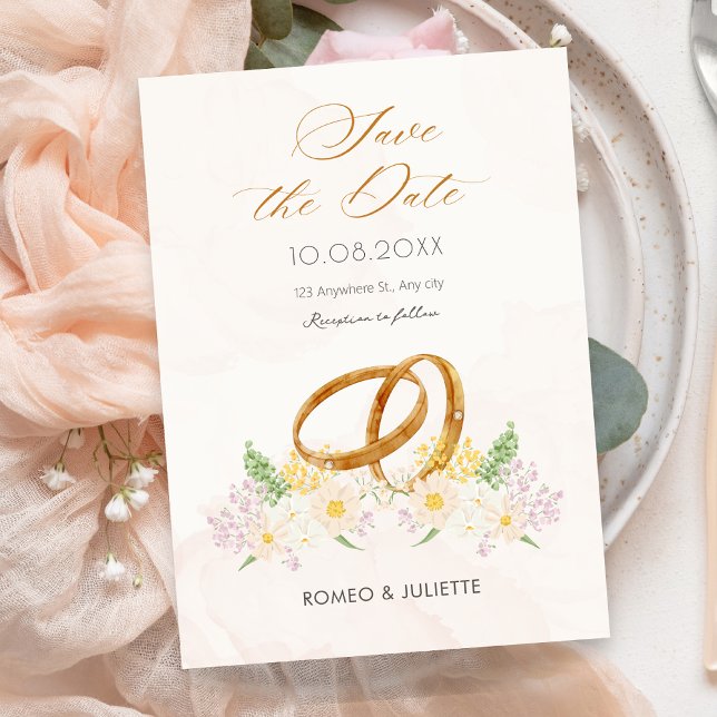 Rustic floral couple ring wedding save the date (Creator Uploaded)