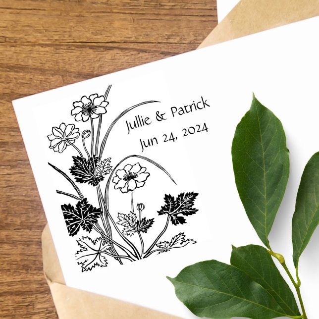 Rustic Floral Couple Wedding Date Wood Art Stamp (Creator Uploaded)