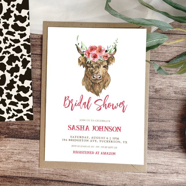 Rustic Floral & Cow Print Western Bridal Shower Invitation (Creator Uploaded)