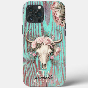 Rustic Floral Cow Skull Barn Wood iPhone 13 Pro Max Case