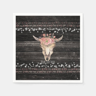 Rustic Floral Cow Skull Boho Chic Country Glam Napkin