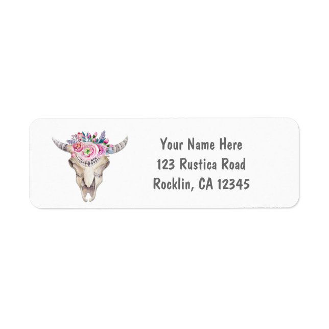 Rustic Floral Cow Skull Boho Chic Party Invitation (Front)