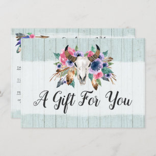 Rustic Floral Cow Skull Boho Gift Certificate Card