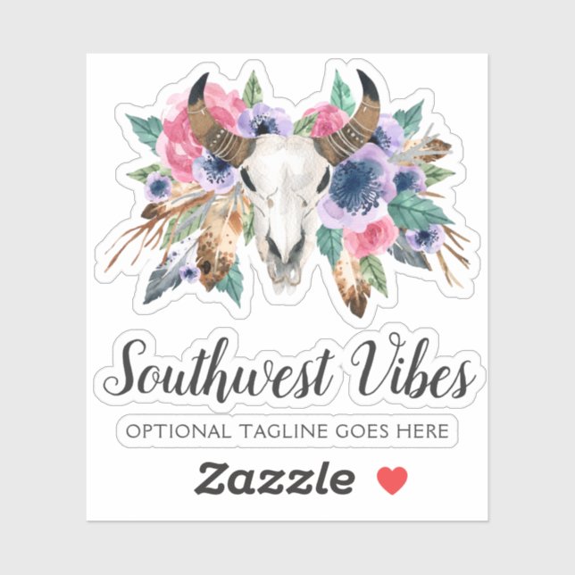 Rustic Floral Cow Skull Watercolor Boho Chic Logo (Sheet)