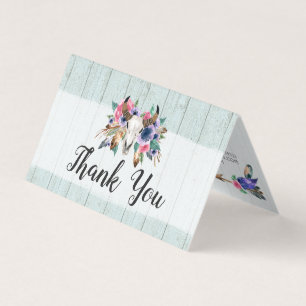 Rustic Floral Cow Skull Watercolor Boho Thank You