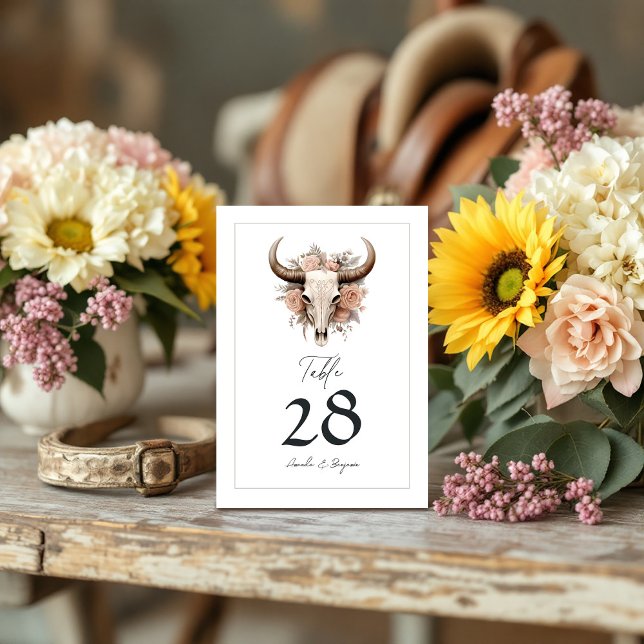 Rustic Floral Cow Skull Wedding Table Number (Rustic Floral Cow Skull Wedding Table Number)