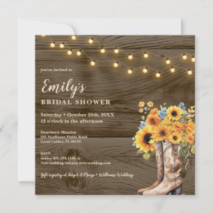 Rustic Floral Cowgirl Boots Bridal Shower Invitation