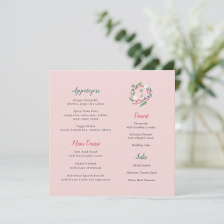 Rustic Floral Crest With Monogram Square Menu